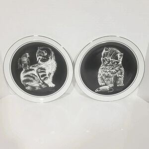 Vtg Set of 2 Royal Cornwall Kittens  Black/White Collectors Plates.
